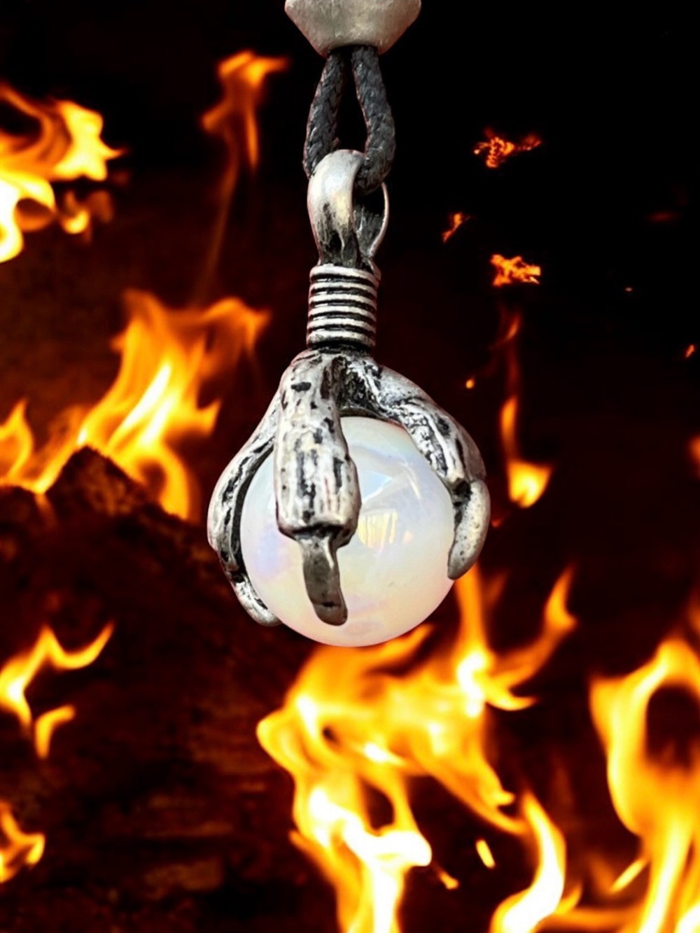 Glass Crystal Ball Pewter Talon Necklace